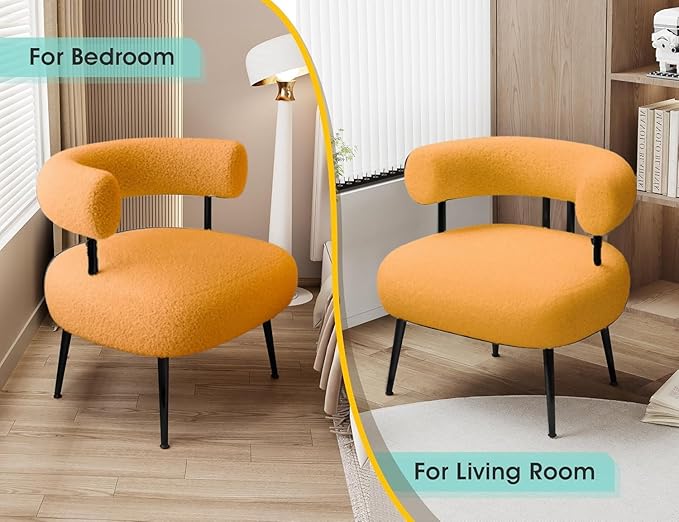 Modern Accent Chair Round Upholstered Barrel Armchair for Small Spaces Fluffy Side Corner Sherpa Sofa Chair for Living Room Bedroom