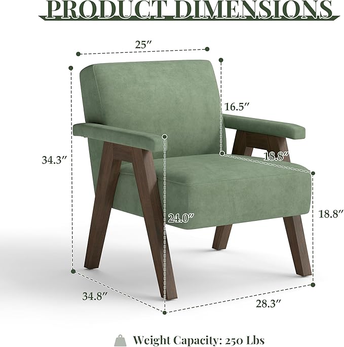 Mid-Century Accent Chair Linen Fabric Upholstered Lounge Armchair with Solid Wood Frame Modern Reading Chair for Living Room Bedroom ApartmentSage Green