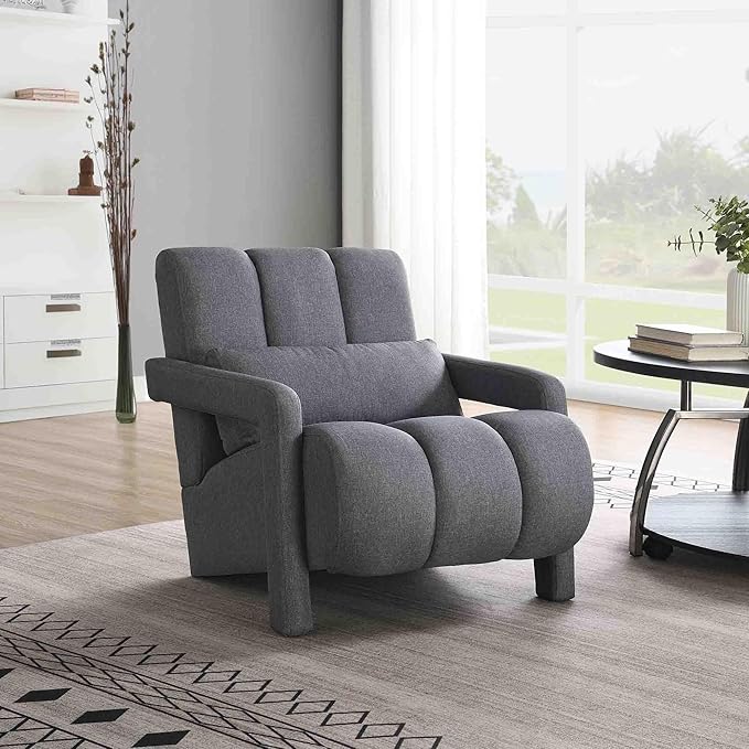 Modern Upholstered Accent Chair with Pillow Comfortable Linen Fabric Living Room Chair Mid Century Bedroom Chair with Pine Wood Frame (Dark Grey)