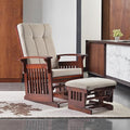 Solid Wood Glider Rocking Chair and Ottoman Set Rustic Nursery Glider Rocker with Padded Cushion Smooth Rocking Motion Indoor Living Room NursingNappingReading Cream