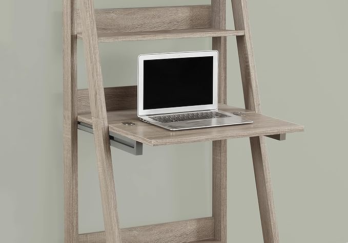 Monarch Specialties Ladder Desk-Bookcase-Wall Bookshelf-Stand Shelf 61 H Dark Taupe