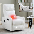 High Back Massage Recliner with Heat - Swivel Rocking Chair for Small Spaces Manual Lazy Boy Recliner for Adults Perfect for Living Room &amp Bedroom Soft Fabric (White)