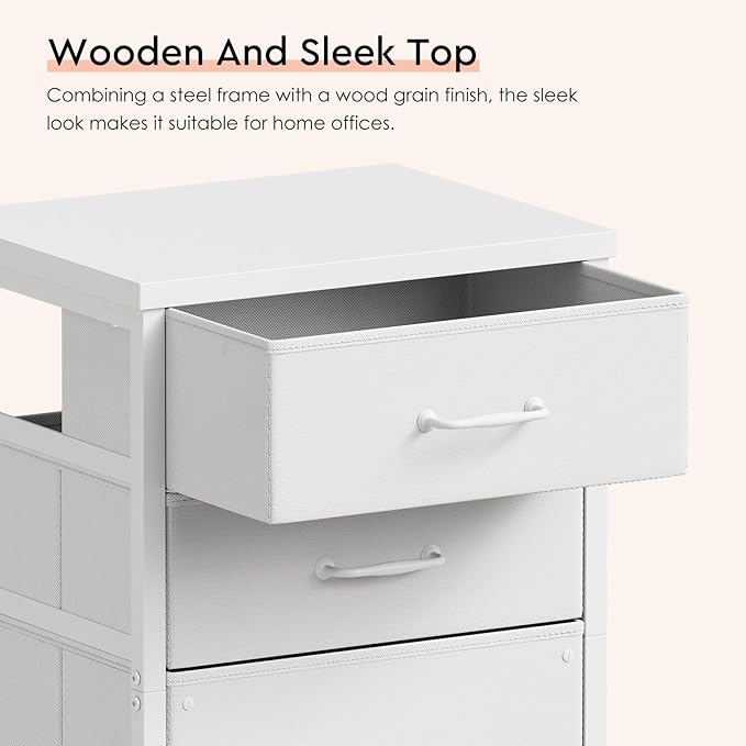 3 Drawer Mobile File Cabinet with Wheels Fabric Vertical Filing Cabinet fits A4 or Letter Size for Home OfficeWhite