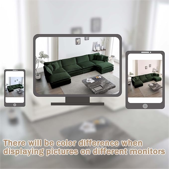 Sectional Sofa 4 Seater with Movable 2 OttomansOversized Modular Couch Deep Seat (Green 146.5 inch-U)