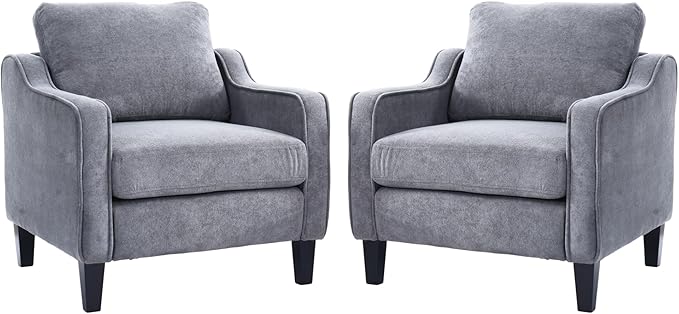 FLEXISPOT AC2 Accent Chair Accent Chairs Set of 2 for Living Room Mid Century Modern Chenille Upholstered Armchair with Padded Back Comfy Reading Chair for Bedroom Office Small SpacesGrey