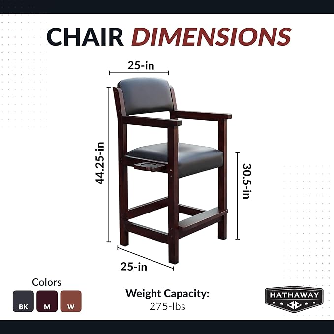 Hathaway Cambridge Spectator Chair – Billiard Stool with Cushioned Seat Footrest and Storage – 25 L x 22.5 W x 44.25 H with 30.5 Seat Height - Pool Table Accessories and Decor