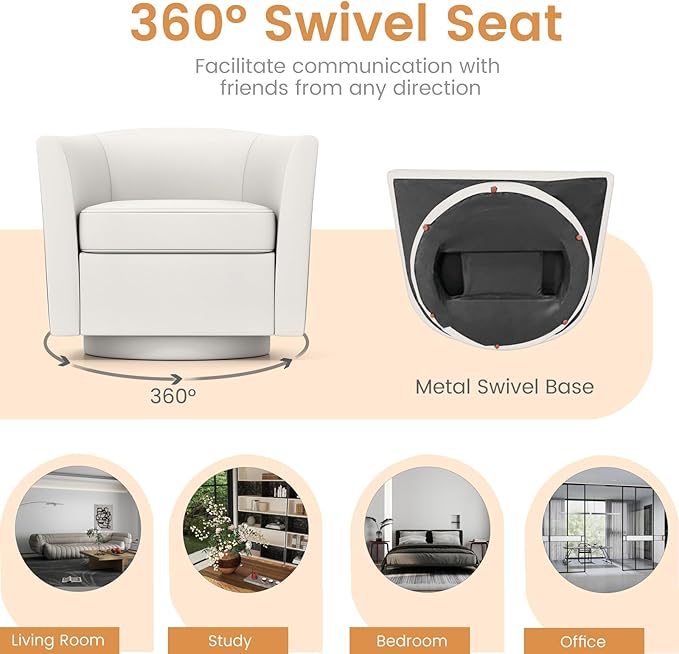 KOMFOTT Swivel Barrel Chair with Ottoman Upholstered Armchair with Footrest Removable Seat Cushion Linen Fabric Club Reading Sofa Chairs Modern Accent Chair for Living Room Bedroom Creamy