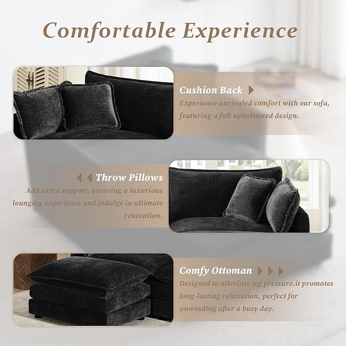 SoarFlash Chenille Sectional Middle Position SofaBlack
