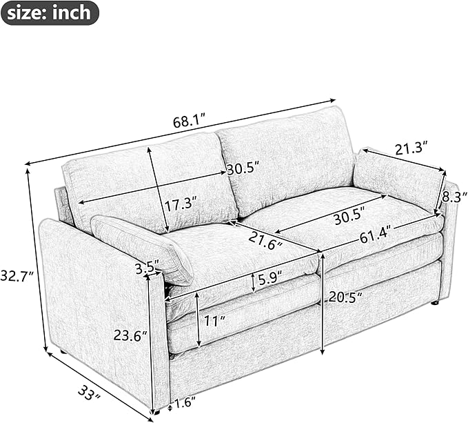 Harper &amp Bright Designs Chenille Fabric Upholstered Sofa Oversized Comfy Cloud Loveseat Sofa Couch Double Plush Cushion for Living Room