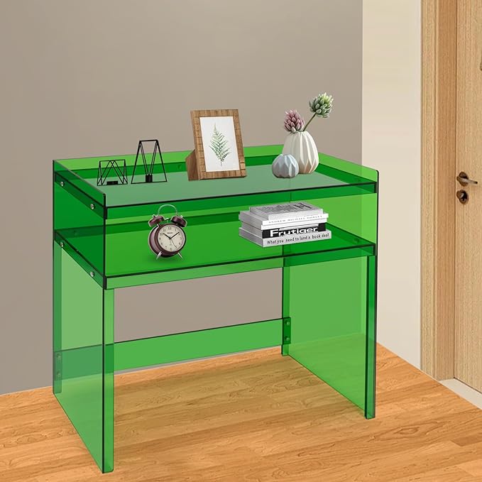 Acrylic Console Table 39.4×11.8×31.5in Laptop Workstation Study Table Modern Home Office Acrylic Console Desk for Living Room Office Entryway Hallway (Green)