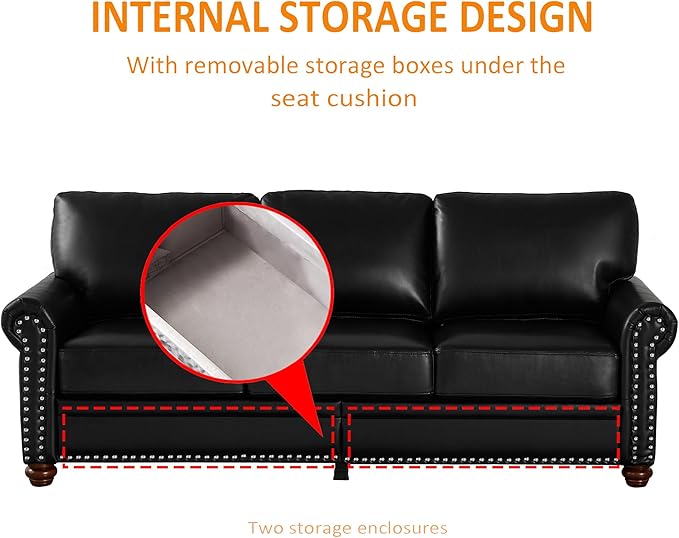 82'' Faux Leather CouchLiving Room Furniture Sofa Rivet Decoration Leather Sofa Couch for Living Room Apply to Office and Home(3 Seater Sofas) Burgundy