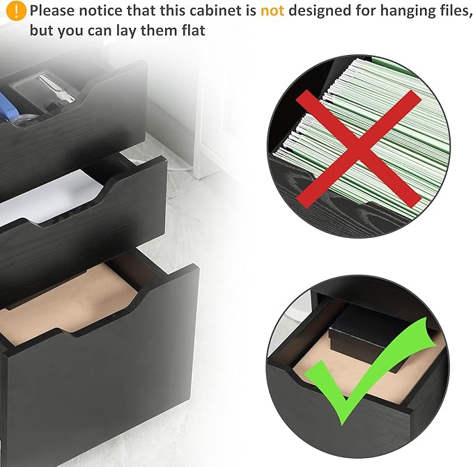 3 Drawer Small File Cabinet with Lock Under Desk Storage Cabinet Organizer with Wheels Locking Filing Cabinet for Home OfficeBlack
