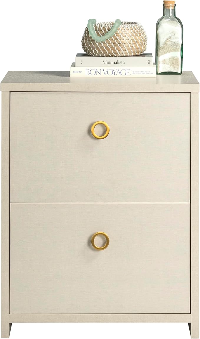 Lateral 2 Drawer Small File Cabinet with Lock Under Desk Locking Storage Cabinets Organizer for HomeContemporary Office Engineered Wood Filing DrawersBeige