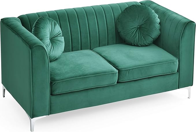 Glory Furniture Delray Velvet Upholstered Loveseat in Green