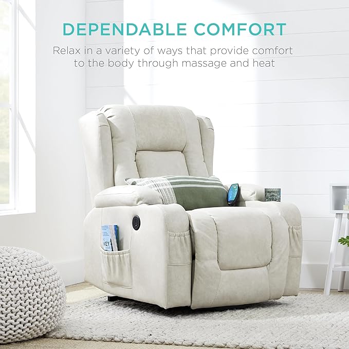 Best Choice Products PU Leather Electric Power Lift Chair Recliner Massage Chair Adjustable Furniture for Back Legs w/ 3 Positions USB Port Heat Cupholders Easy-to-Reach Side Button - Brown