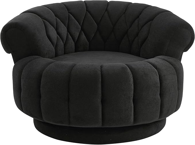 Swivel Accent Barrel Round Chair Comfy Chenille Reading Sofa Chair for Living Room Bedroom (Black)
