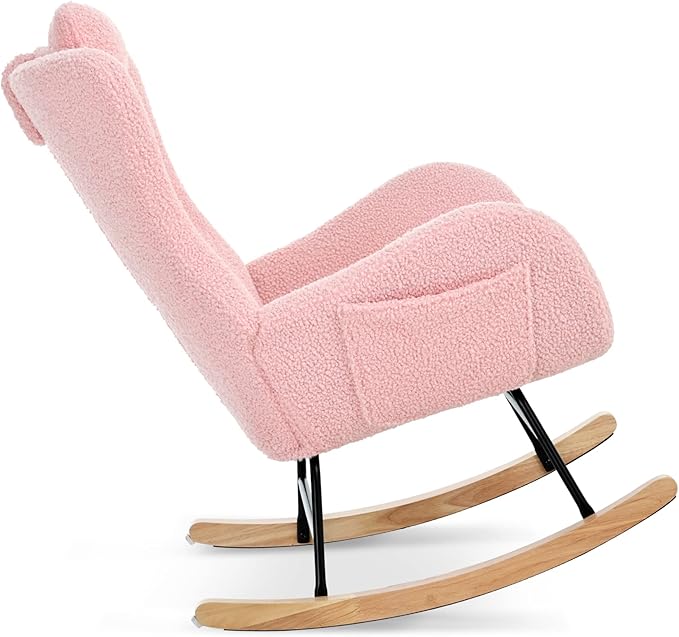 Rocking Chair with Rubber Leg and Cashmere Fabric Suitable for Living Room and Bedroom