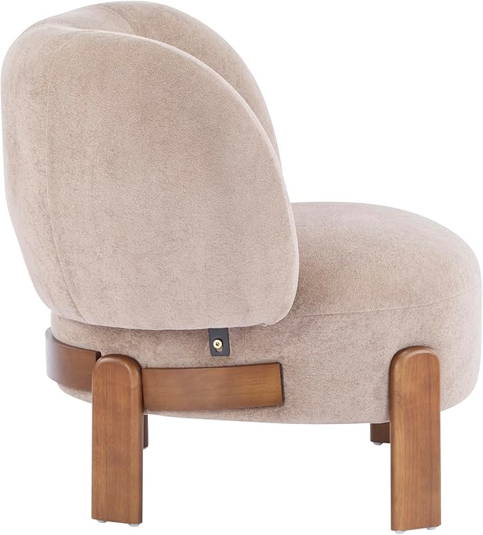 Christopher Knight Home Lily Solid Wood Wingback Accent Chair Fabric Upholstered Club Chair Curved Backrest Single Sofa Comfy Reading Lounge Chair for Living Room Soft Cushion Seating Light Brown
