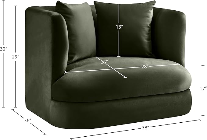 Meridian Furniture 699Green-C Alder Collection Modern | Contemporary Chair with Ultra Luxe Green Velvet 460 GSM Velvet Solid Wood Frame 38 W x 36 D x 30 H Green