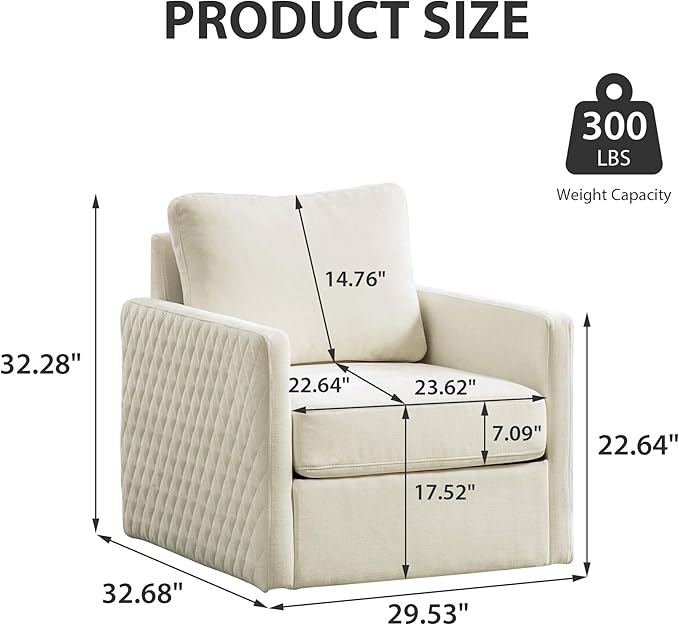 Chifee &amp Vingol 29.5 W Swivel Accent Chair Upholstered Swivel Chairs Mid Century Modern Chair for Living RoomBeige