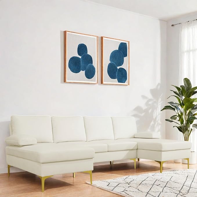 Sectional Couches for Living Room Furniture Sets 4 Seat U Shaped Sectional Couch with Storage Adjustable Couch with Armrests and Ottoman for Apartment White