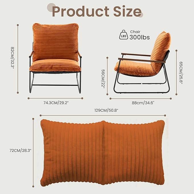 HOMPUS Modern Accent Chair Set of 2 Cozy Sling Accent Chair Living Room Chairs with Upholstered Soft Cushion &amp Metal Frame Comfy Reading Chair for Living Room Balcony Easy Assembly Brown