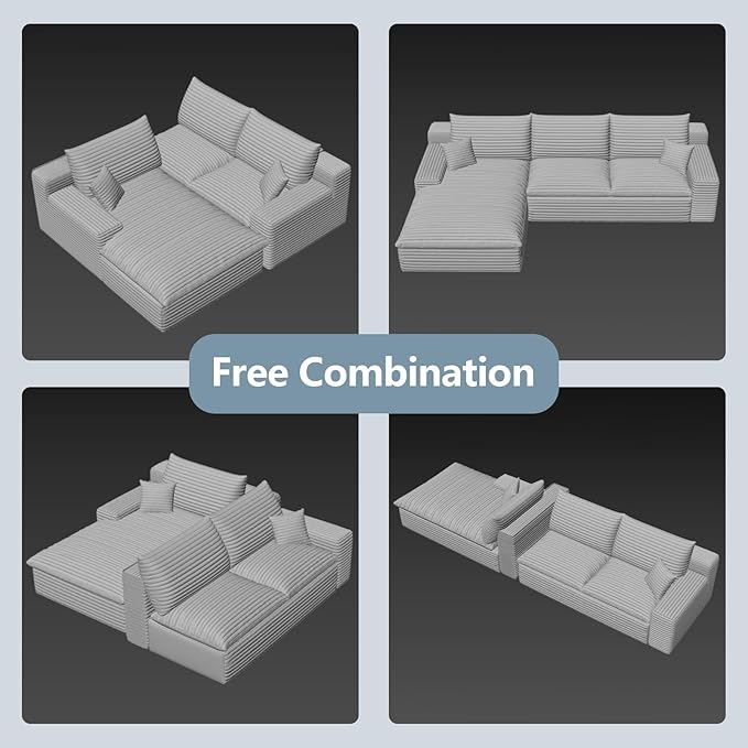 107 Cloud Sectional Couch with L-Shape Chaise Modern Corduroy Viral Boneless Sofa for Living RoomMemory Foam Couches in a Box with Deep SeatNo Assembly Required (BlackLeft-Facing Chaise)