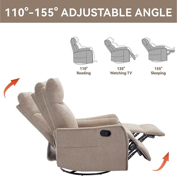 Power Lift Recliner Chair for ElderlyHeat Massage Manual Recliners Chair with RockerChair Recliners for Small SpacesPortable Chair Recliners for Living Room for AdultsEasy AssemblyKhaki