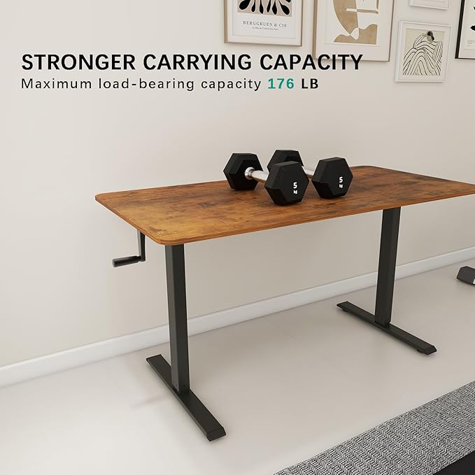Whole Piece Manual Standing Desk Adjustable Height with Lockable Casters- Hand Crank Stand up Desk with Wheels Mobile Sit to Stand Workstation with Handle