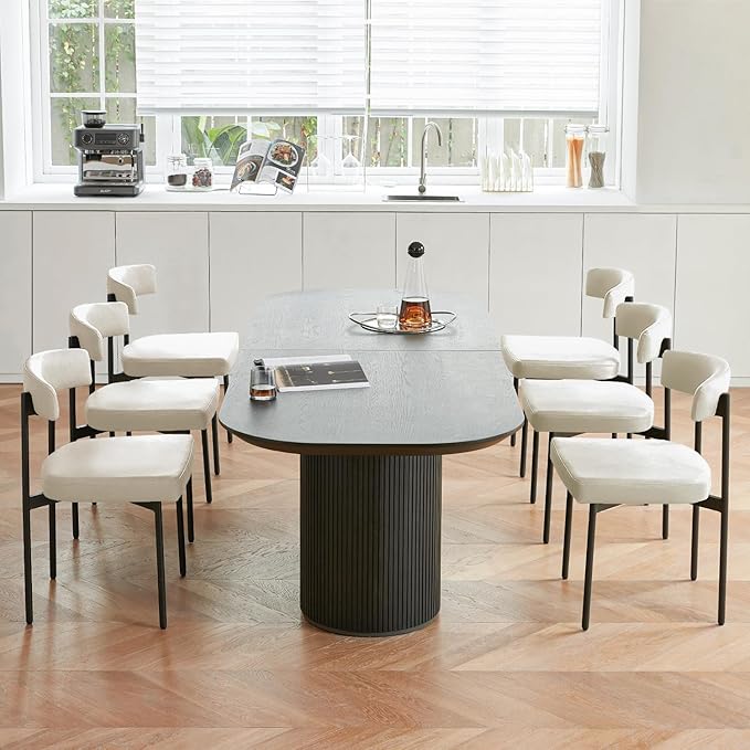 Beige Faux Leather Dining Chairs Set of 4 Armless Upholstered Kitchen ChairModern Dining Room Chair with Curved Backrest