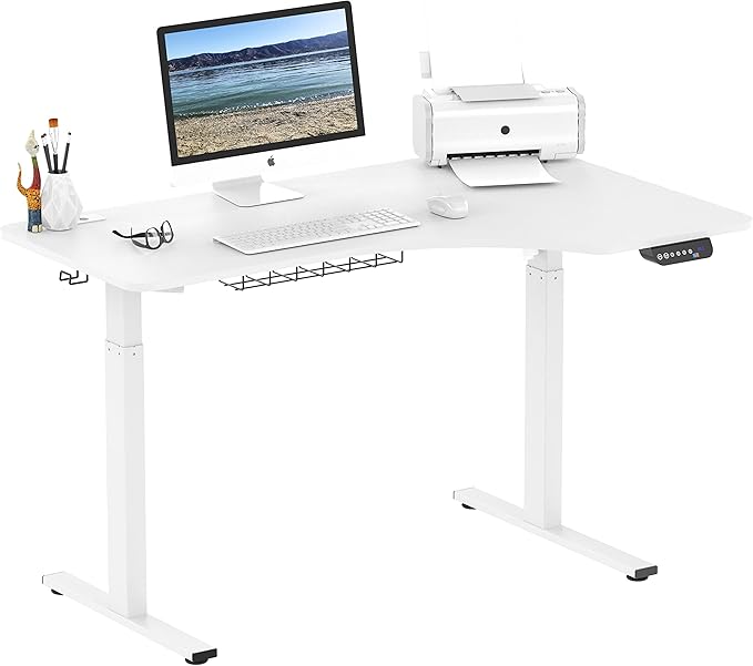SHW 55-Inch Large Electric Height Adjustable L-Shaped Standing Desk with Right Facing Corner White