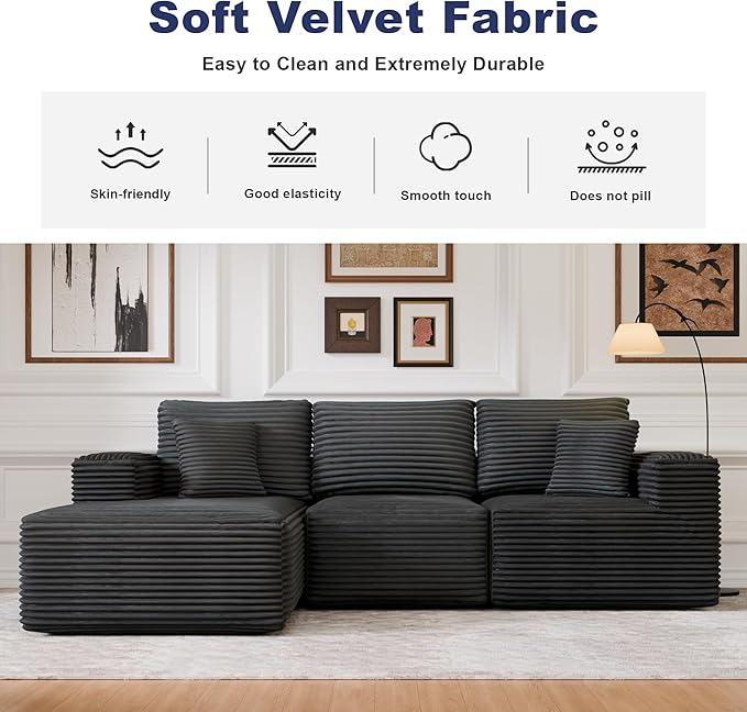 104 Modular Sectional Sofa with L-Shape Chaise Modern Upholstered Cloud Couches for Living Room Bedroom No Assembly Required Dark Grey