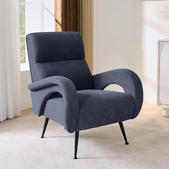 Corduroy Accent Chairs for Living Room Tufted High Back Reading Chairs for Bedroom Mid-Modern Comfy Upholstered Armchairs for Bedroom Reading Nook Apartment Navy Blue