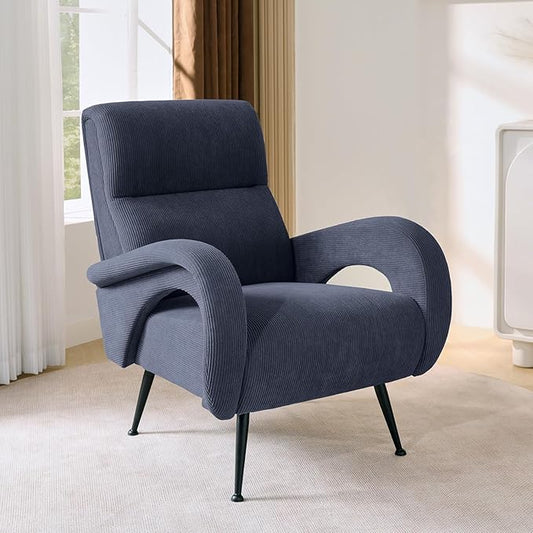 Corduroy Accent Chairs for Living Room Tufted High Back Reading Chairs for Bedroom Mid-Modern Comfy Upholstered Armchairs for Bedroom Reading Nook Apartment Navy Blue