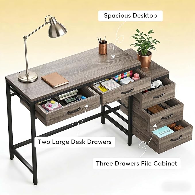 Computer Desk with Adjustable Position Drawers Gray Gaming Desk with Storage Compact Home Office Desks Vanity Desks Without Mirror for Bedroom/Study Writing