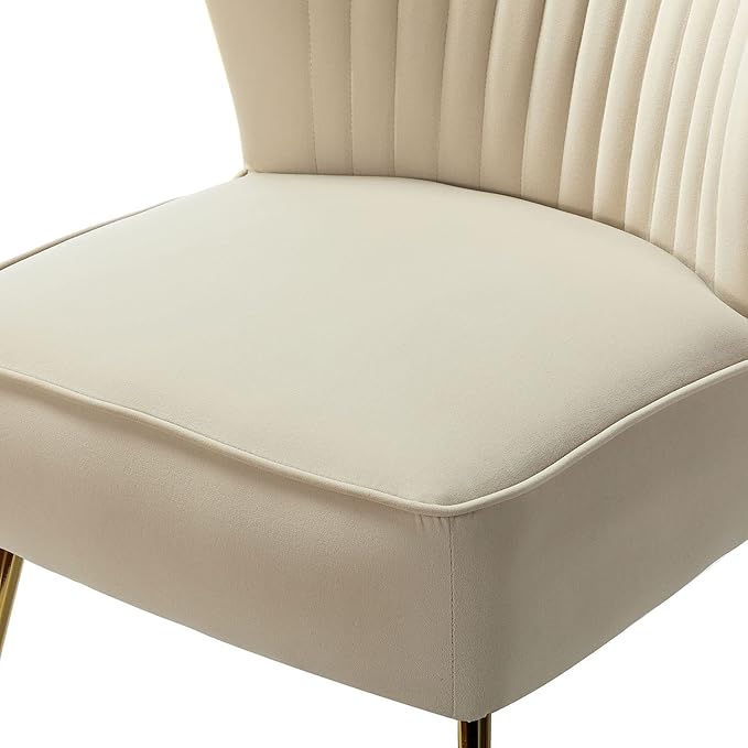 TINA'S HOME Velvet Accent Chair Set of 2 with Metal Golden Legs Upholstered Armless Slipper Chair with Wingback Mid Century Side Chair for Living Room Bedroom Vanity- Tan