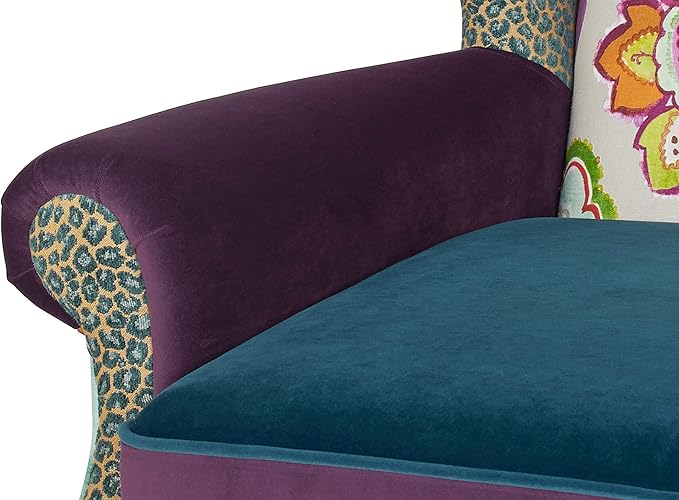 Jennifer Taylor J T Home Ayla Boho Chic Wingback Accent Arm Chair Floral &amp Leopard Blue-Teal &amp Purple Velvet
