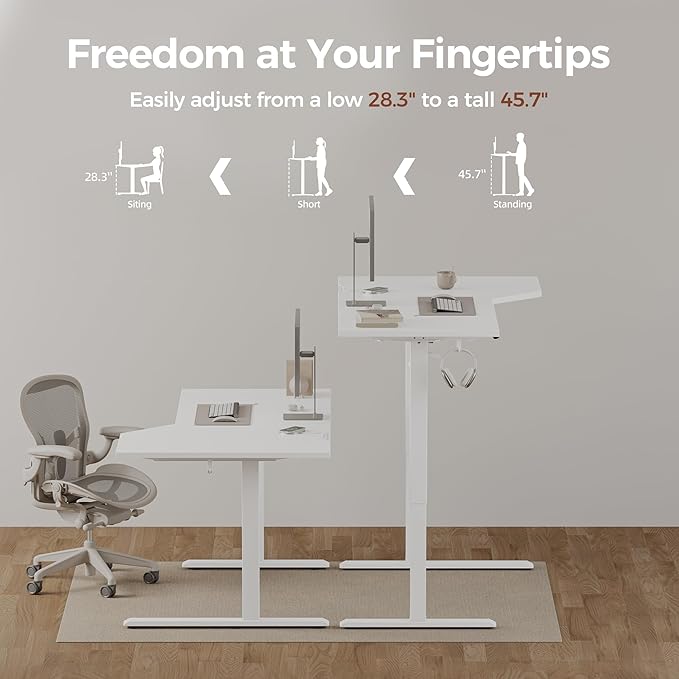 Mericonia L-Shaped Standing Desk with Cable Management Corner Stand Up Desk Electric Adjustable Computer Desk for Home Office Work