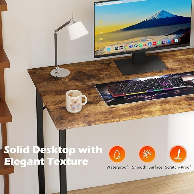 PayLessHere | 47 Inch Computer Desk | Vintage | Office Desk with Metal Frame Adjustable Feet | Water-Resistant Scratchproof Surface | Sturdy Writing Table for Home Office or Study | Pack of 1