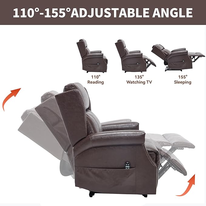 KEIKI Oversized Recliner Chair Manual Leather Recliner Chair with 8 Vibration Back Massager and Heating for Living Room Rocking Chaise Lounge Chair Indoor Antique Brown
