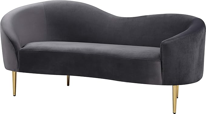 Meridian Furniture Ritz Collection Modern | Contemporary Velvet Upholstered Loveseat with Sturdy Metal Legs in Rich Gold Finish Grey 67 W x 31.75 D x 30.5 H