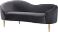 Meridian Furniture Ritz Collection Modern | Contemporary Velvet Upholstered Loveseat with Sturdy Metal Legs in Rich Gold Finish Grey 67 W x 31.75 D x 30.5 H