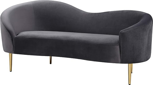 Meridian Furniture Ritz Collection Modern | Contemporary Velvet Upholstered Loveseat with Sturdy Metal Legs in Rich Gold Finish Grey 67 W x 31.75 D x 30.5 H