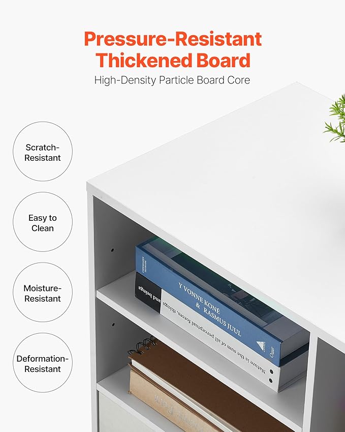 VEVOR 2 Drawer Wooden File Cabinet Mobile Filing Cabinet with Open Shelves Lockable Lateral Rolling File Storage with Adjustable Shelves Free Standing Printer Stand for Home Office School White