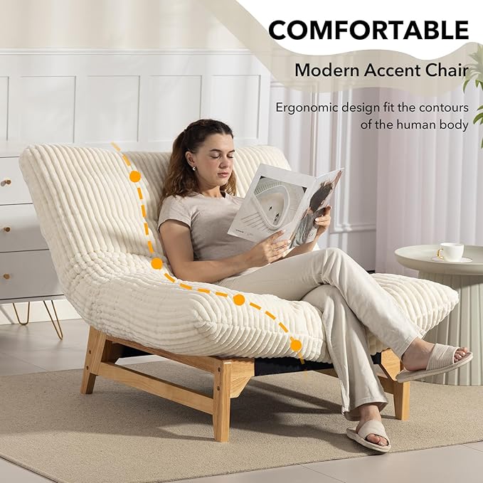Modern Accent Chair Comfy Corduroy Upholstered Living Room Chair with Cushion Comfortable Accent Sofa Chair with Wooden Frame Armless Lazy Sofa for Living Room Bedroom (Beige) | Cushion