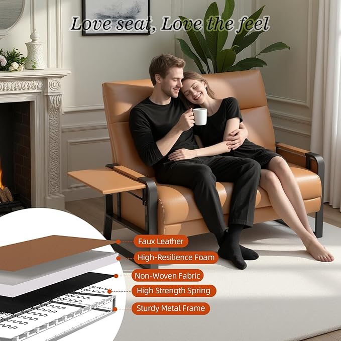 Faux Leather Sectional Couches for Living Room 3 Piece Loveseat and Chair Set with Flip Up Tray Tables Side Pockets Modern Modular Sectional Sofa for Office (2-Seat+1-Seat+1-Seat Brown)