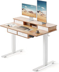 FEZIBO 48 x 24 inch Standing Desk with Drawers Height Adjustable Electric Workstation Computer Sit Stand Up Table with Large Storage Shelf 4 Drawers and 2 Hooks Light Rustic Brown