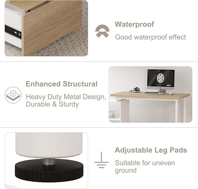 L Shape Computer Desk with 3 Drawers and 2 Shelves Home Office Desk Corner Small Desk with Storage Cabinet for Writing Study Executive – Walnut and White