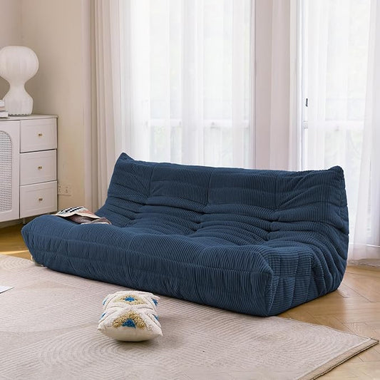 N&ampV Fireside Three Seater Sofa Mid Century Armless Twin Size Floor Lounge Chair Soft Premium Corduroy Foam Accent Chair for Living Room Bedroom (Prussia Blue)