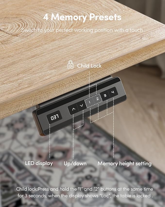 CubiCubi 40 x 24 Small One-Piece Standing Desk Adjustable Height Electric Computer Sit Stand up Home Office Workstation with 4 Memory Presets Headphone Hook Maple